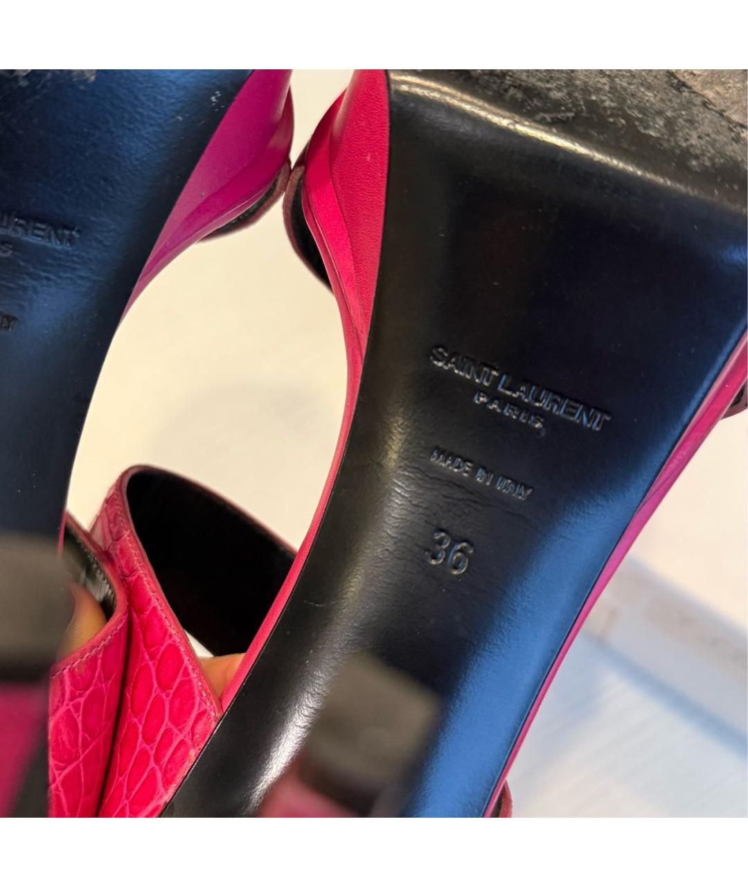 SAINT LAURENT Фуксия кожаные босоножки, фото 5