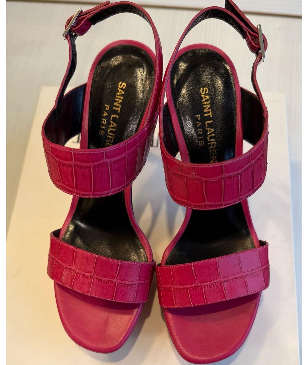 SAINT LAURENT Фуксия кожаные босоножки, фото 2