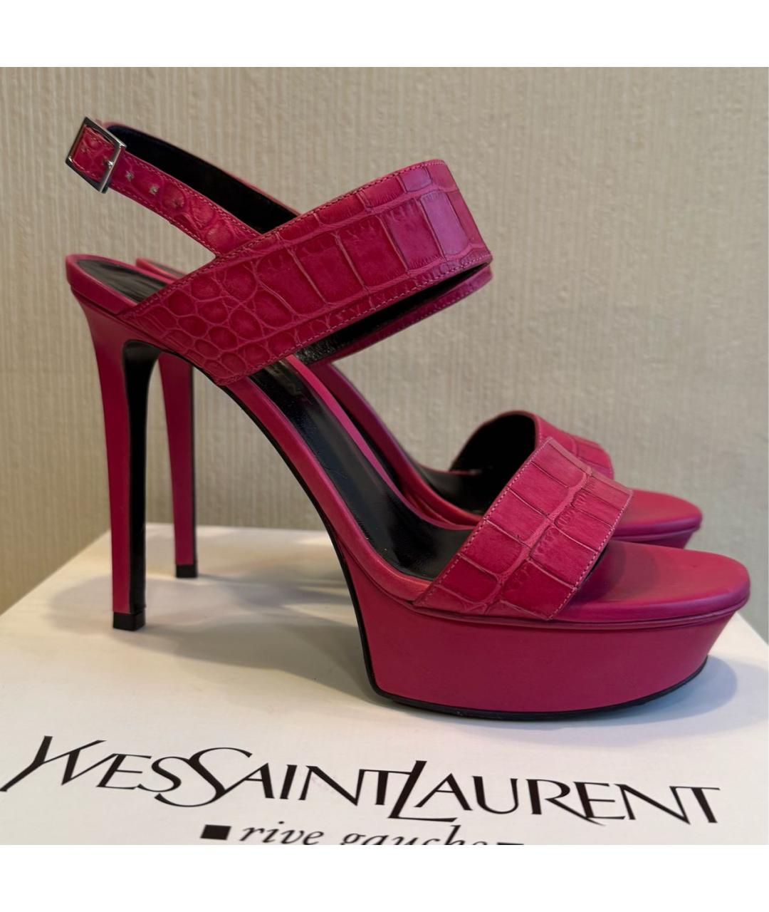 SAINT LAURENT Фуксия кожаные босоножки, фото 9