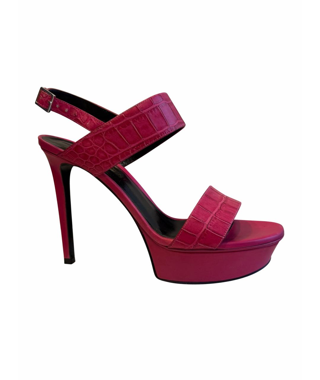 SAINT LAURENT Фуксия кожаные босоножки, фото 1