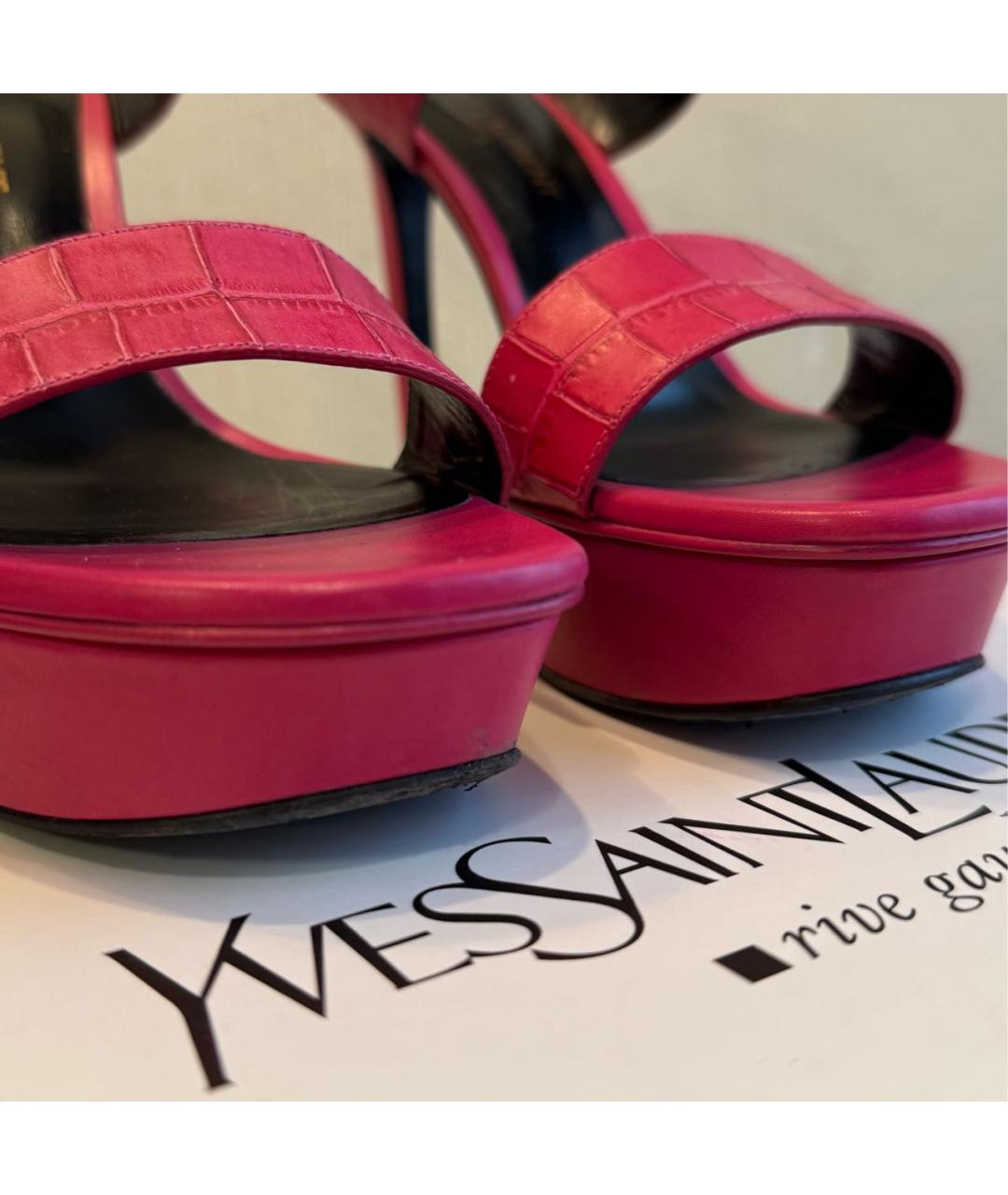 SAINT LAURENT Фуксия кожаные босоножки, фото 7