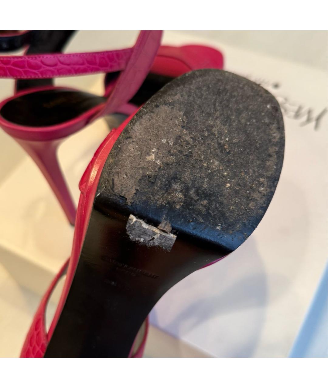 SAINT LAURENT Фуксия кожаные босоножки, фото 6