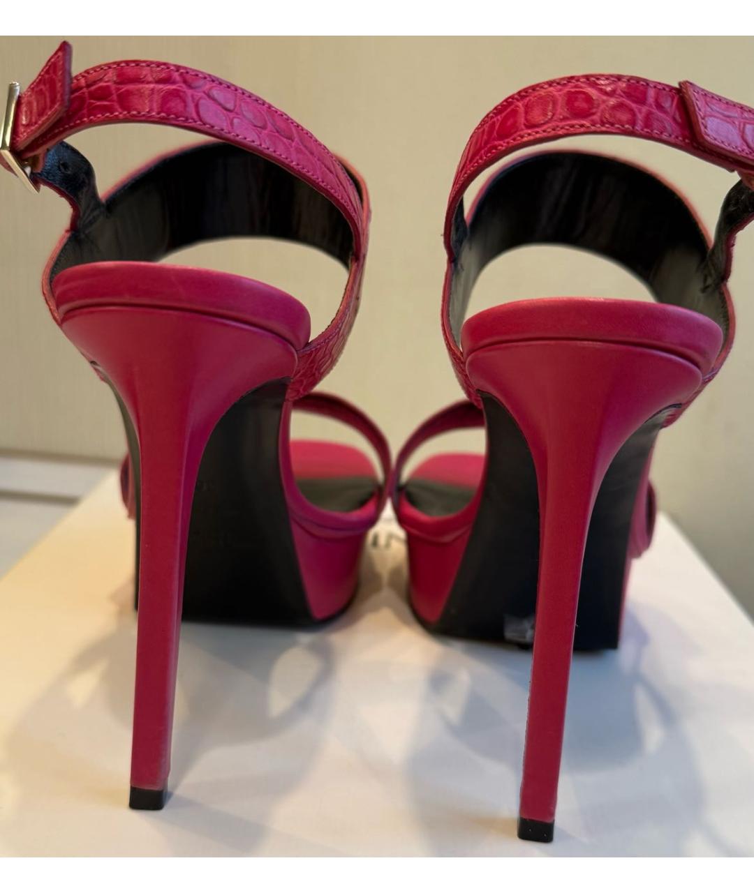 SAINT LAURENT Фуксия кожаные босоножки, фото 4