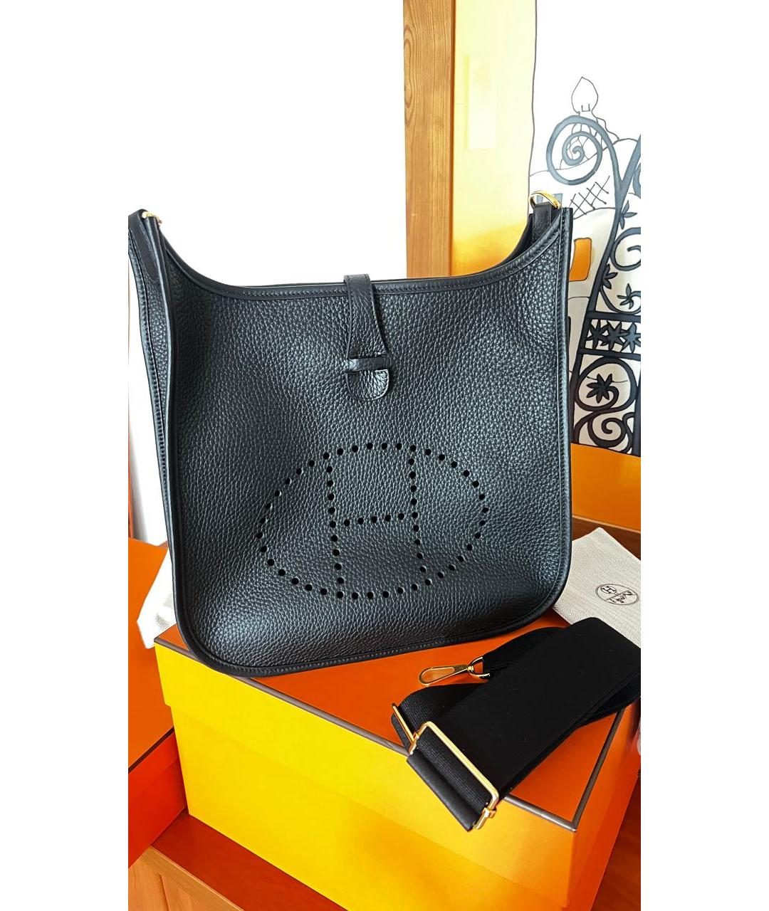 HERMES Черная кожаная сумка через плечо, фото 7