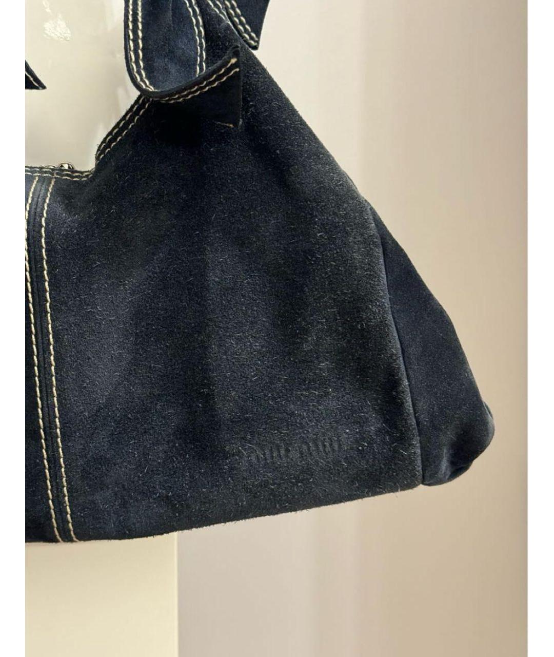 MIU MIU Темно-синяя замшевая сумка с короткими ручками, фото 4
