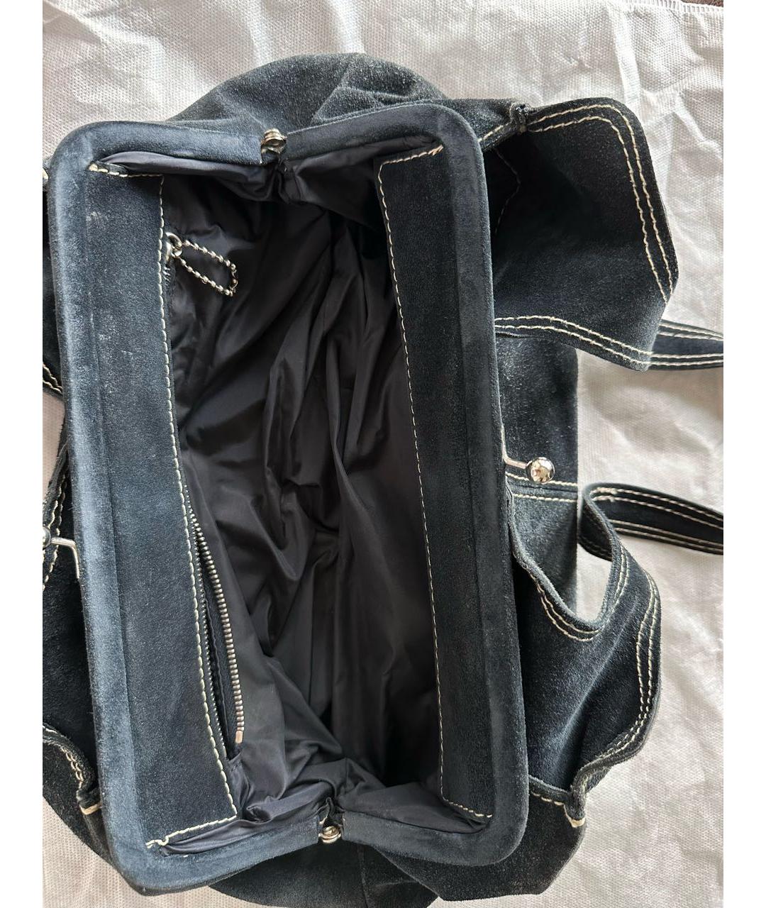 MIU MIU Темно-синяя замшевая сумка с короткими ручками, фото 7