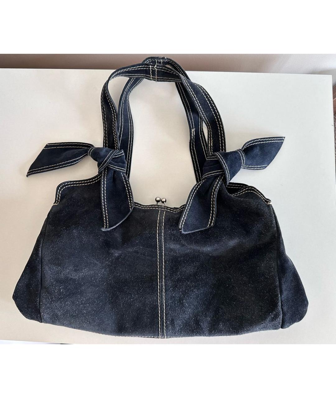 MIU MIU Темно-синяя замшевая сумка с короткими ручками, фото 3