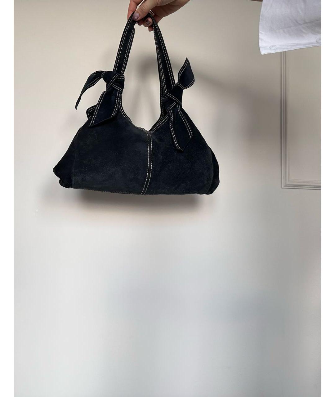 MIU MIU Темно-синяя замшевая сумка с короткими ручками, фото 6