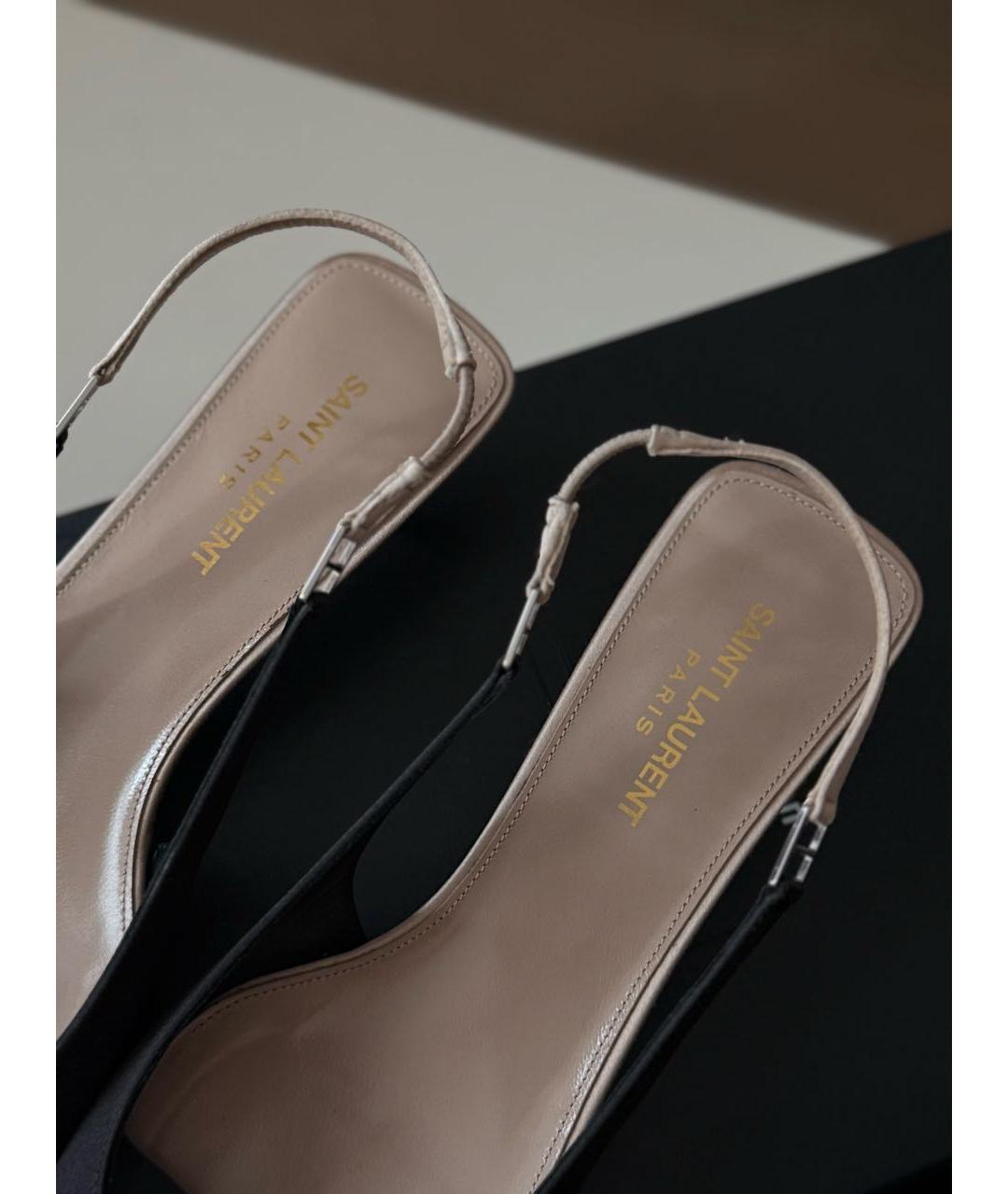 SAINT LAURENT Черные текстильные лодочки на низком каблуке, фото 3