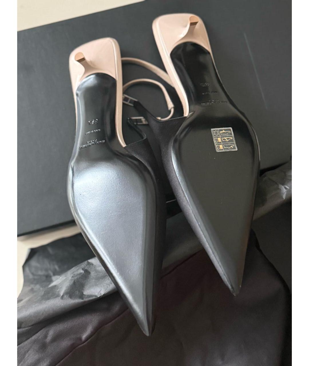 SAINT LAURENT Черные текстильные лодочки на низком каблуке, фото 4