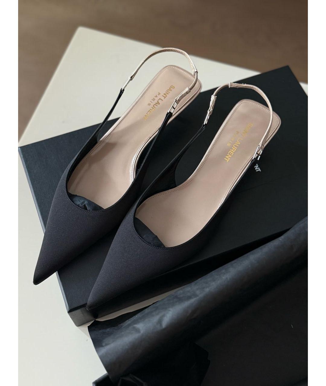 SAINT LAURENT Черные текстильные лодочки на низком каблуке, фото 2