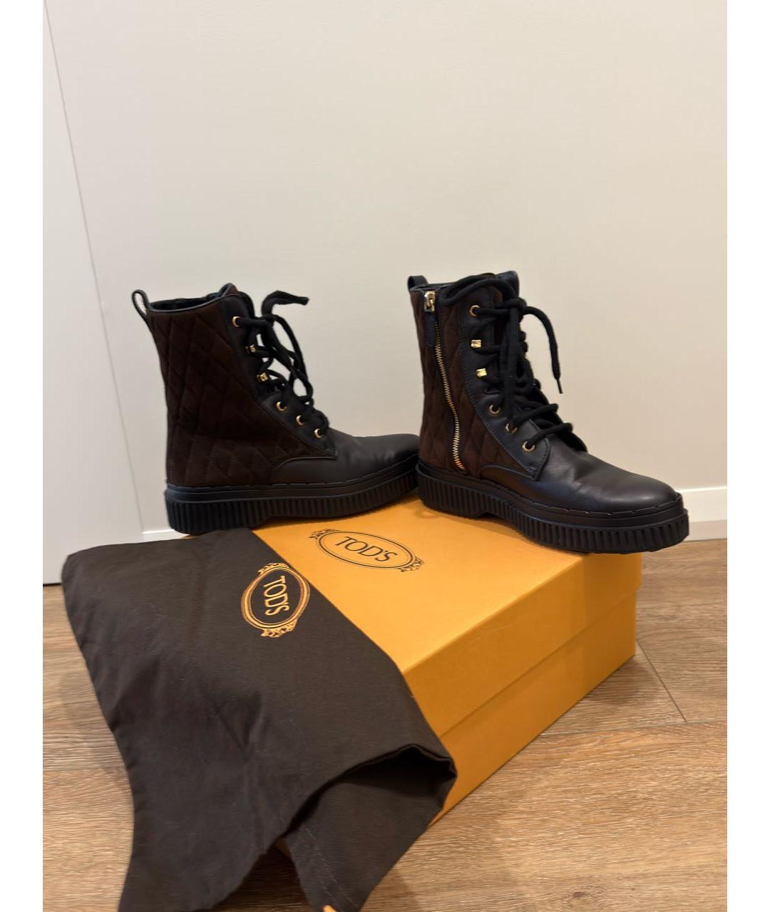 TOD'S Черные кожаные ботинки, фото 2