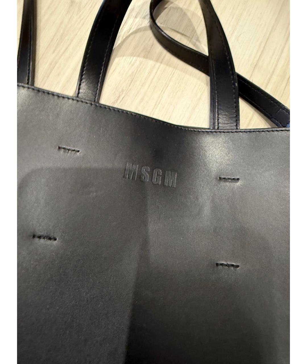 MSGM Черная кожаная сумка с короткими ручками, фото 3