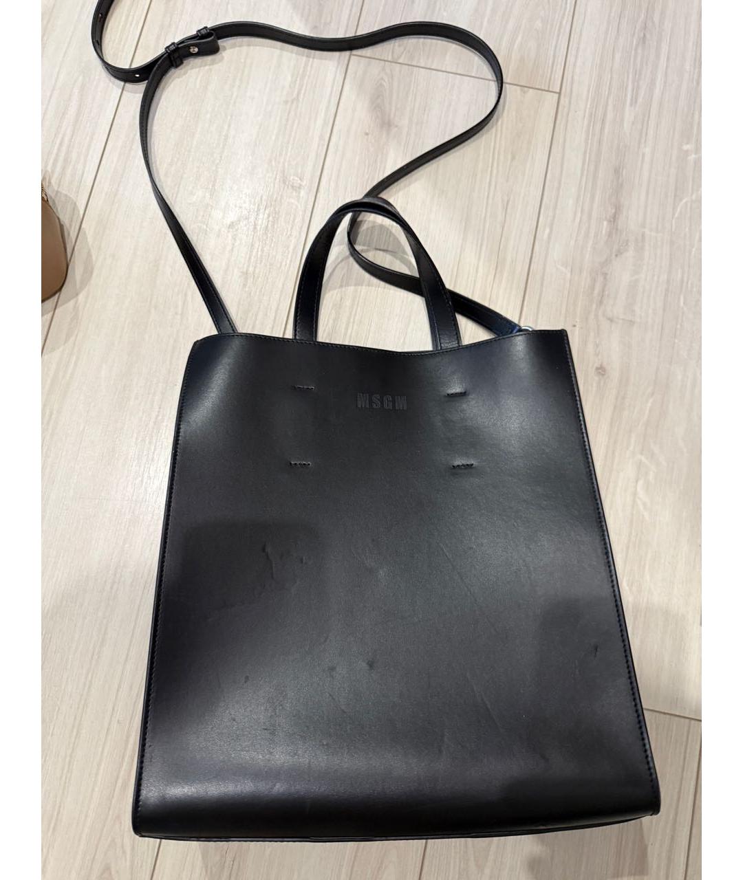 MSGM Черная кожаная сумка с короткими ручками, фото 5