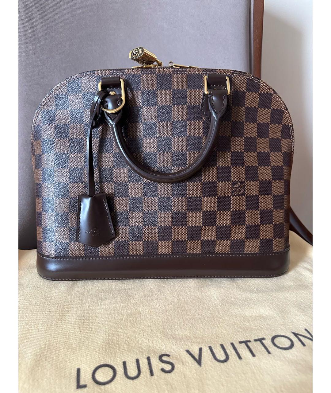 LOUIS VUITTON Коричневая кожаная сумка с короткими ручками, фото 2