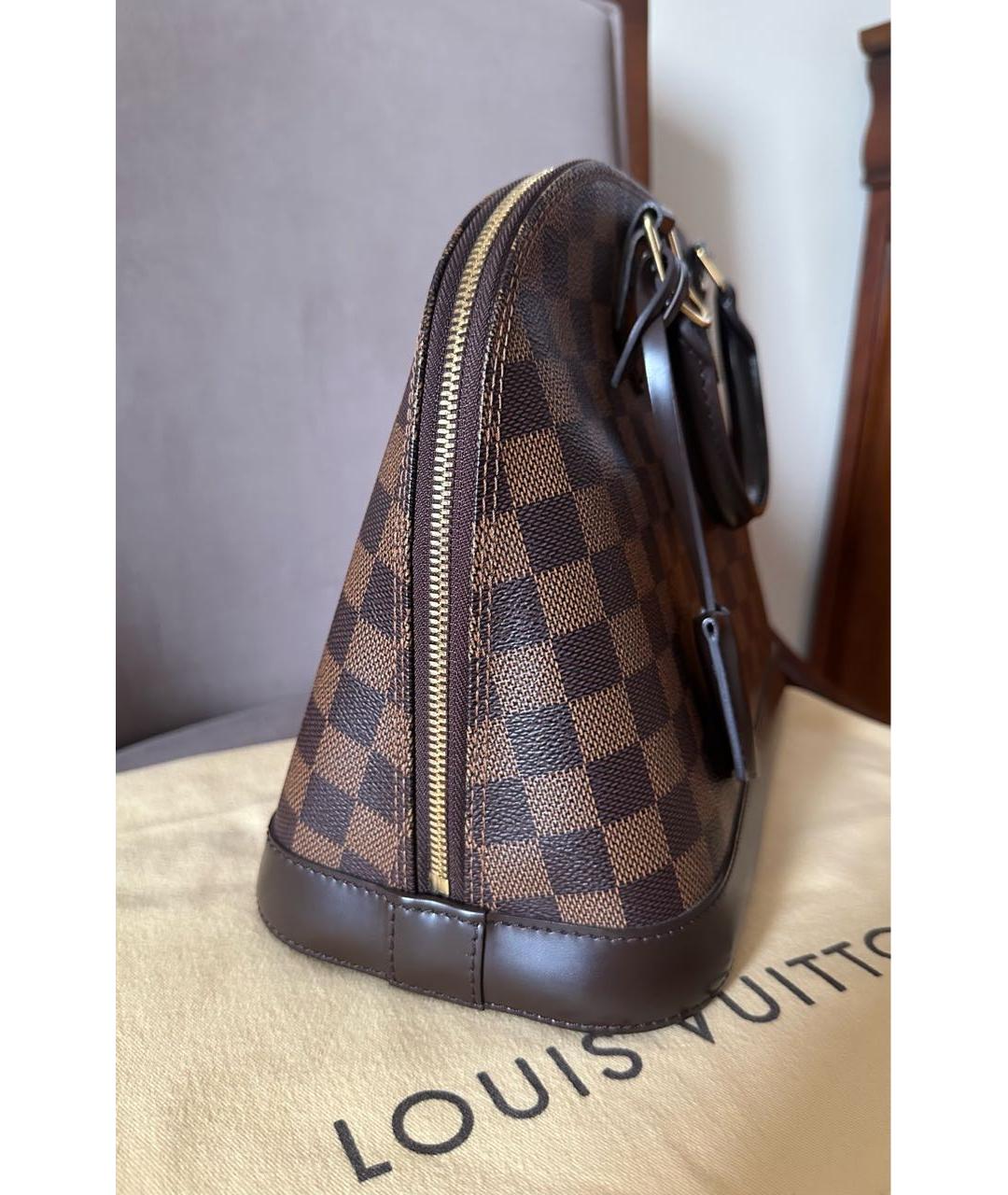 LOUIS VUITTON Коричневая кожаная сумка с короткими ручками, фото 7