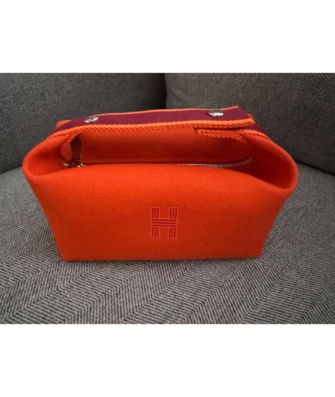 HERMES Оранжевая тканевая косметичка, фото 5