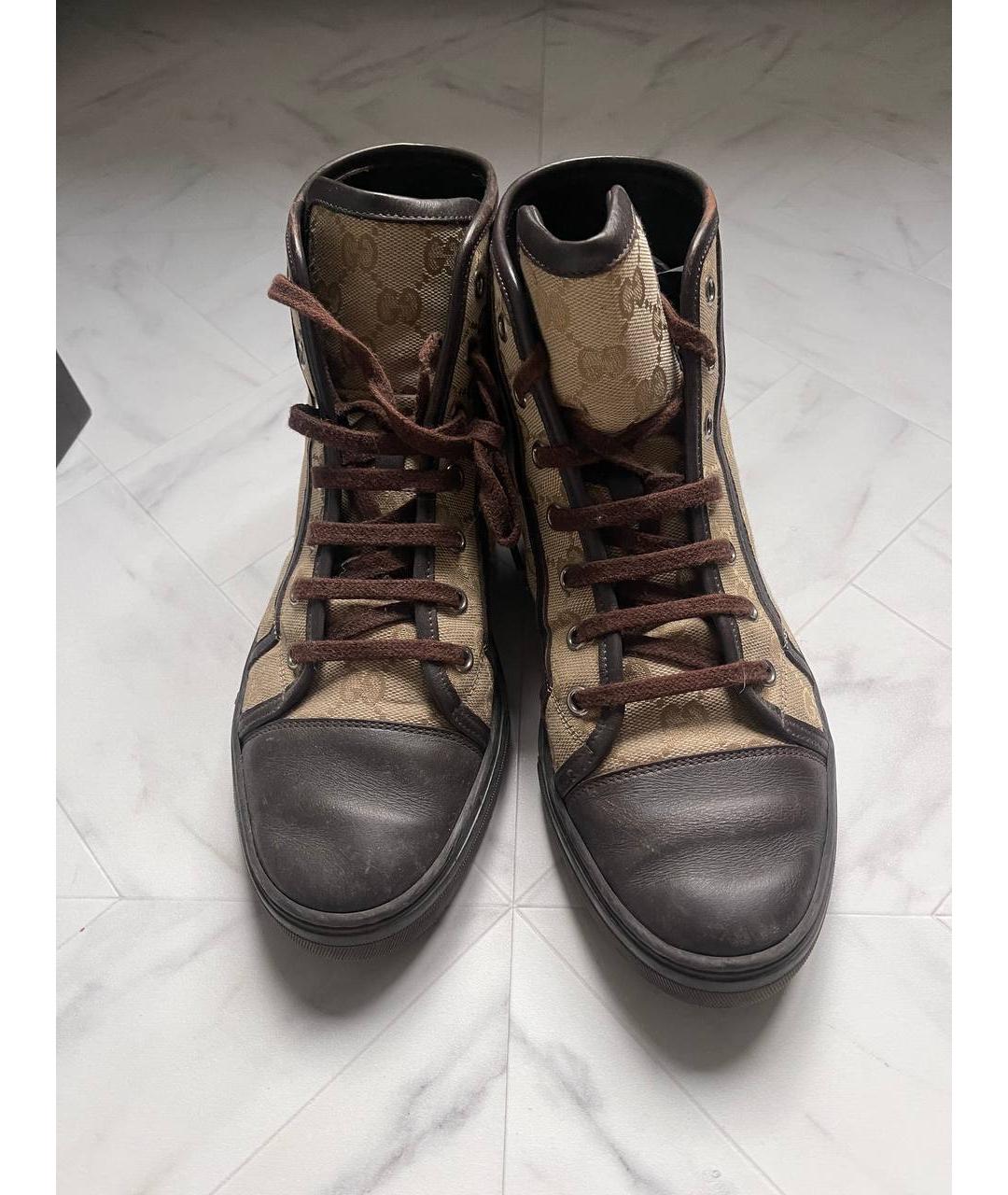 GUCCI Коричневые текстильные кеды, фото 2