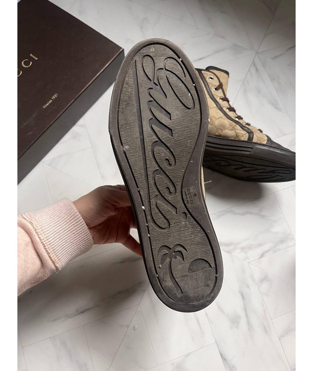 GUCCI Коричневые текстильные кеды, фото 4