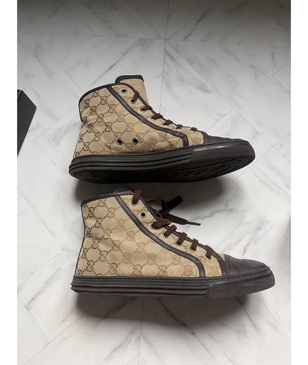 GUCCI Коричневые текстильные кеды, фото 3