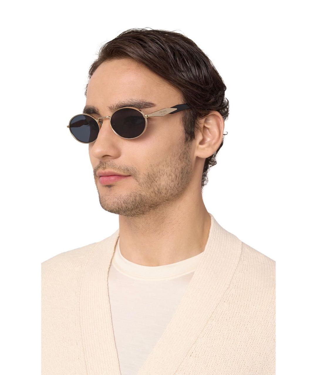 PRADA Золотые металлические солнцезащитные очки, фото 3