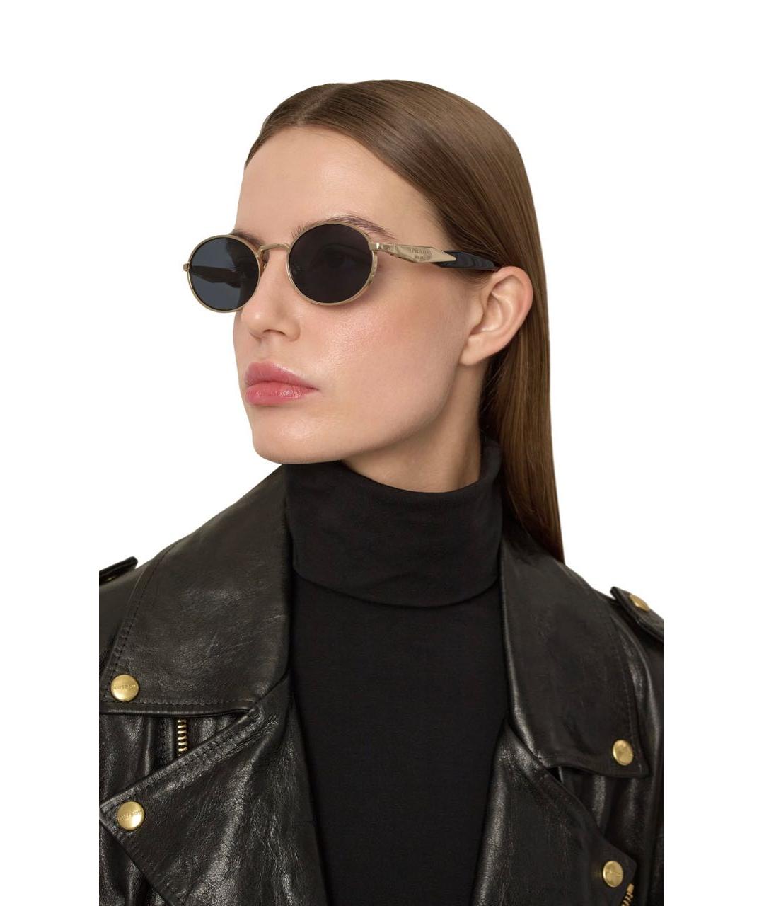 PRADA Золотые металлические солнцезащитные очки, фото 4