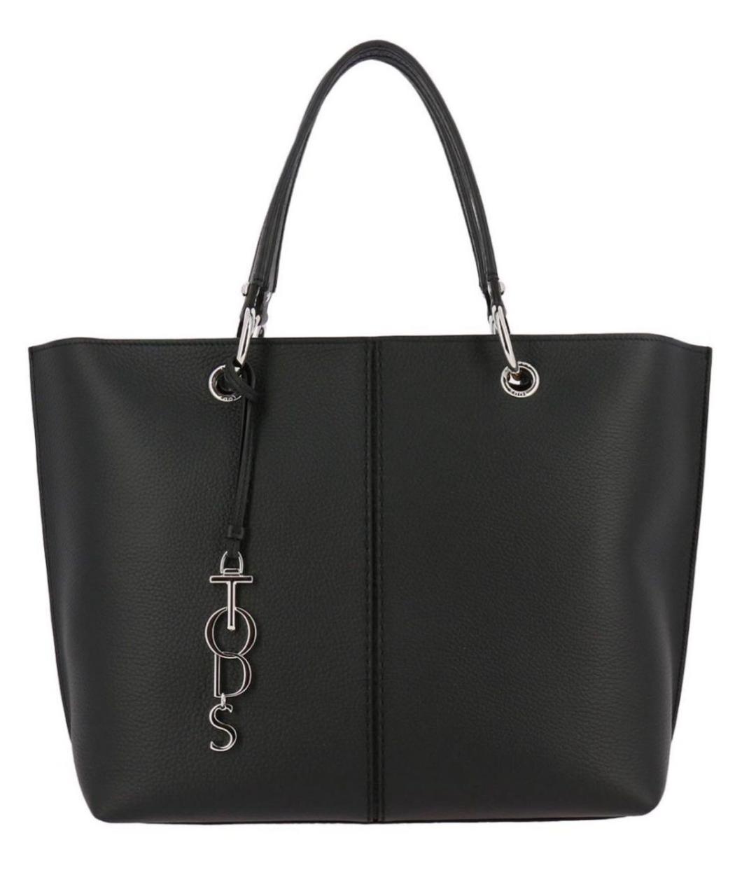 TOD'S Черная кожаная сумка тоут, фото 1
