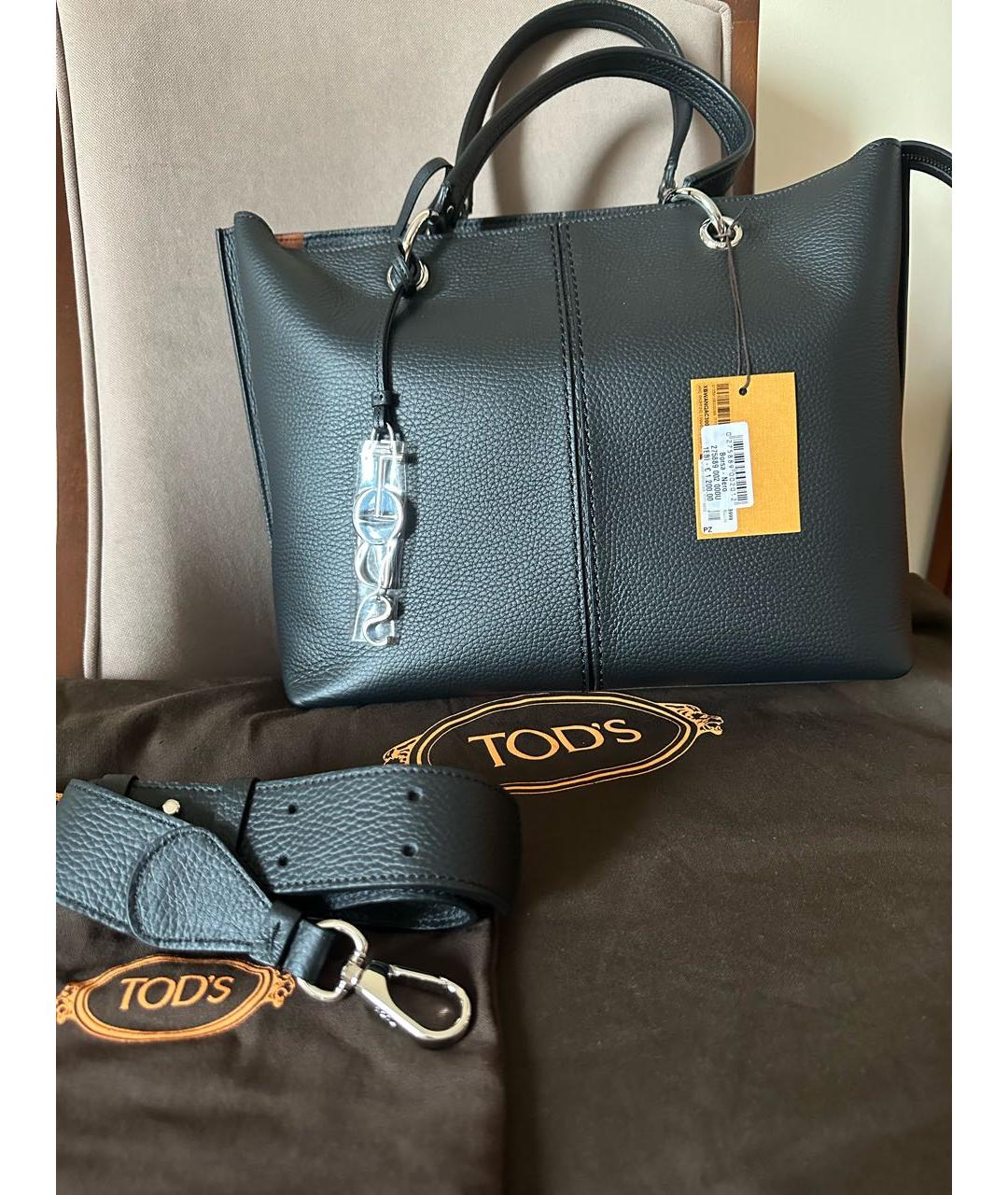 TOD'S Черная кожаная сумка тоут, фото 6