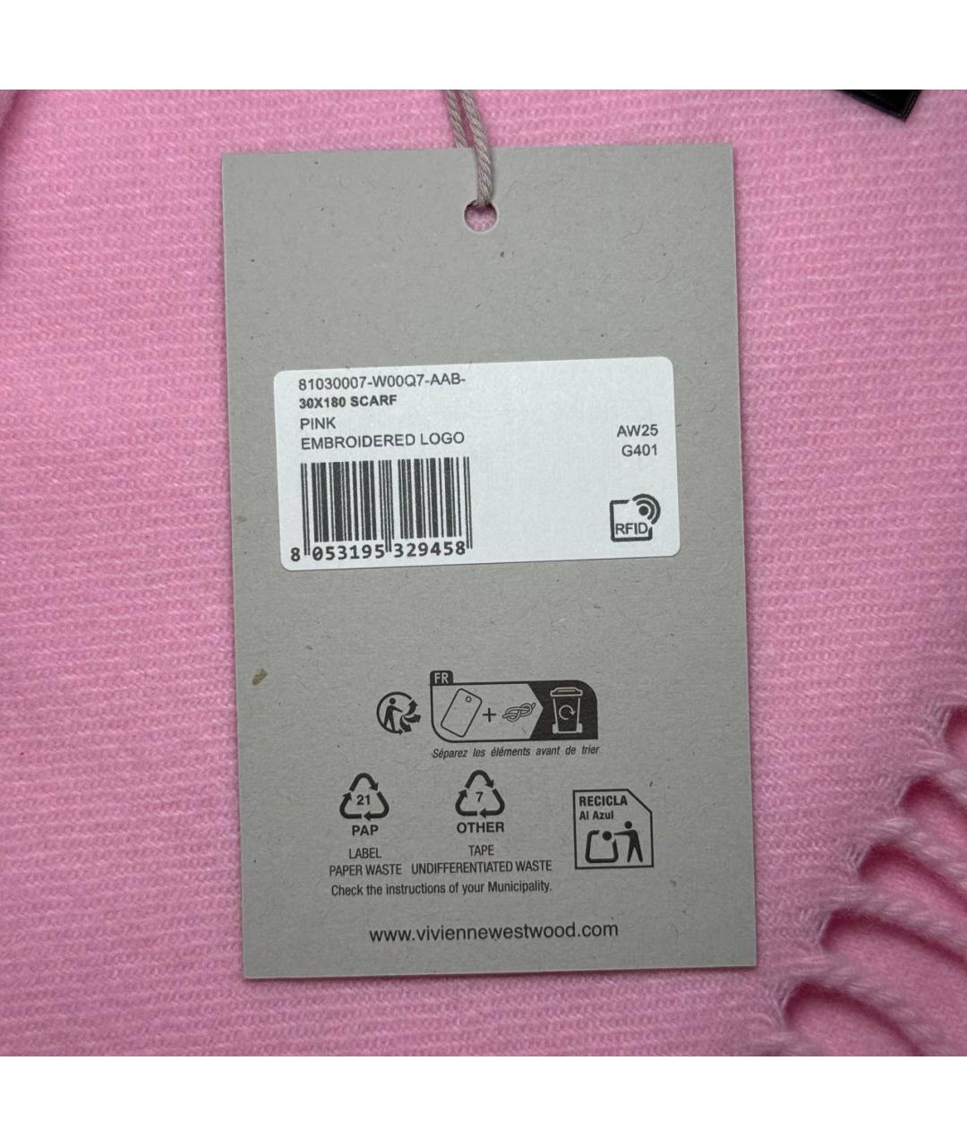 VIVIENNE WESTWOOD Розовый шерстяной шарф, фото 6