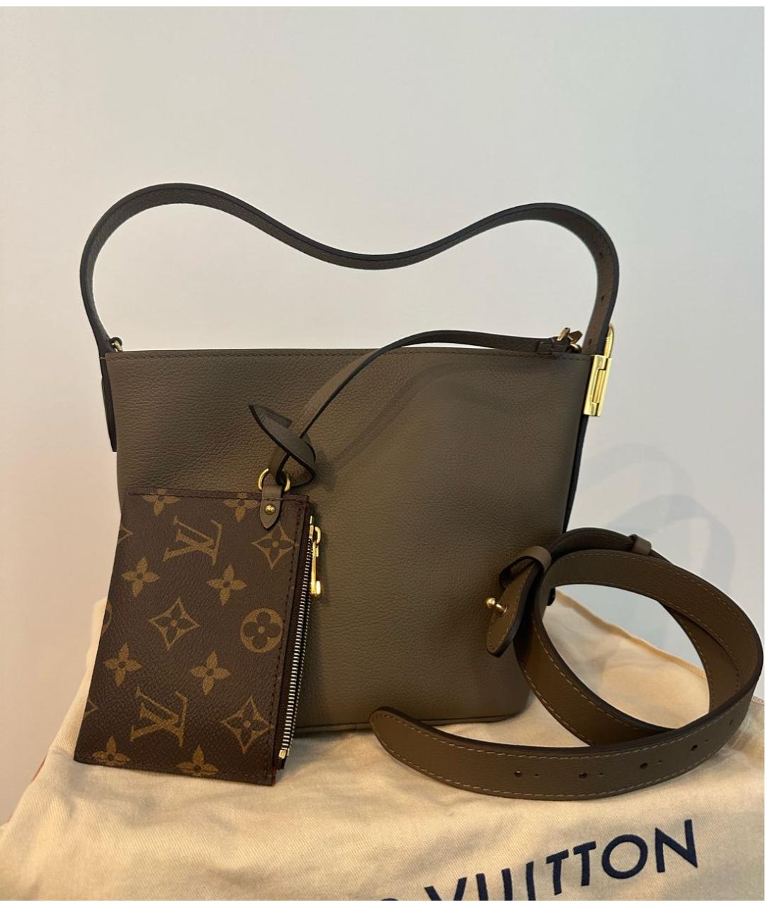 LOUIS VUITTON Хаки кожаная сумка с короткими ручками, фото 3