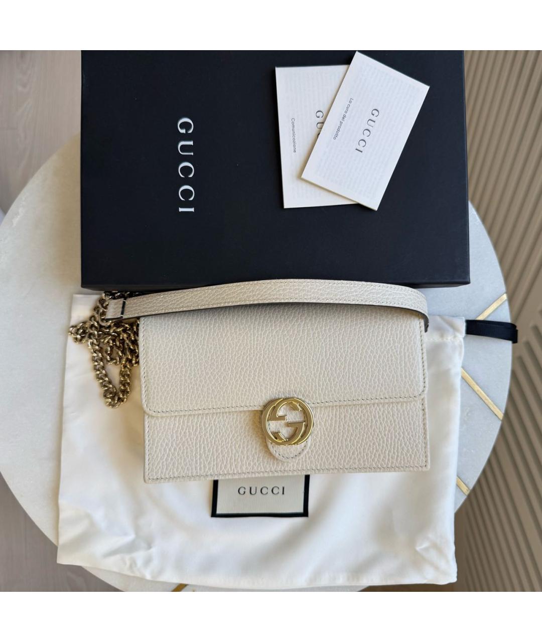 GUCCI Белая кожаная сумка через плечо, фото 5