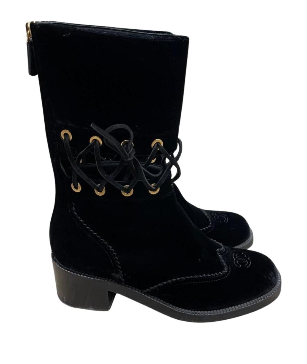 CHANEL Черные бархатные ботинки, фото 1