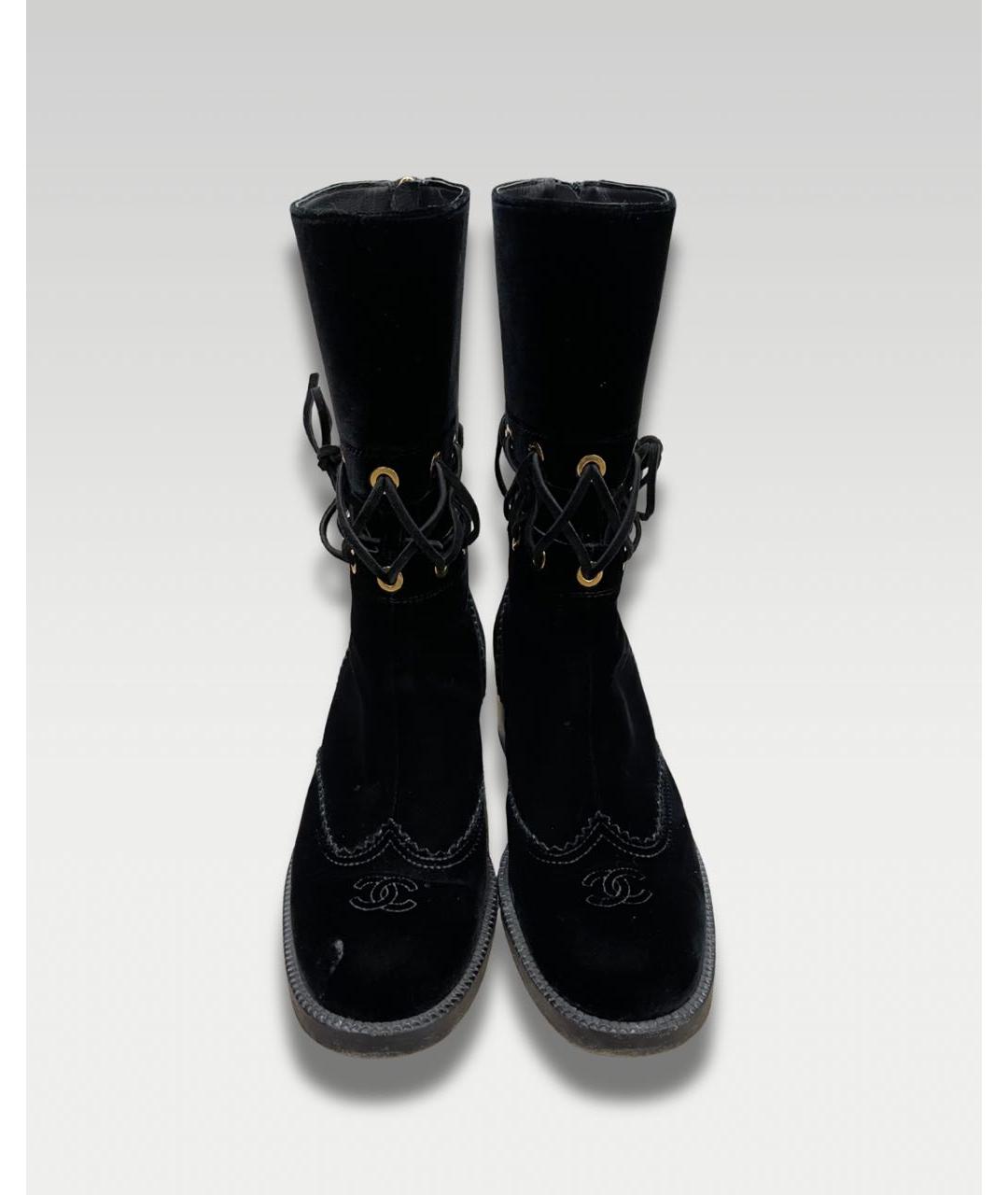 CHANEL Черные бархатные ботинки, фото 2