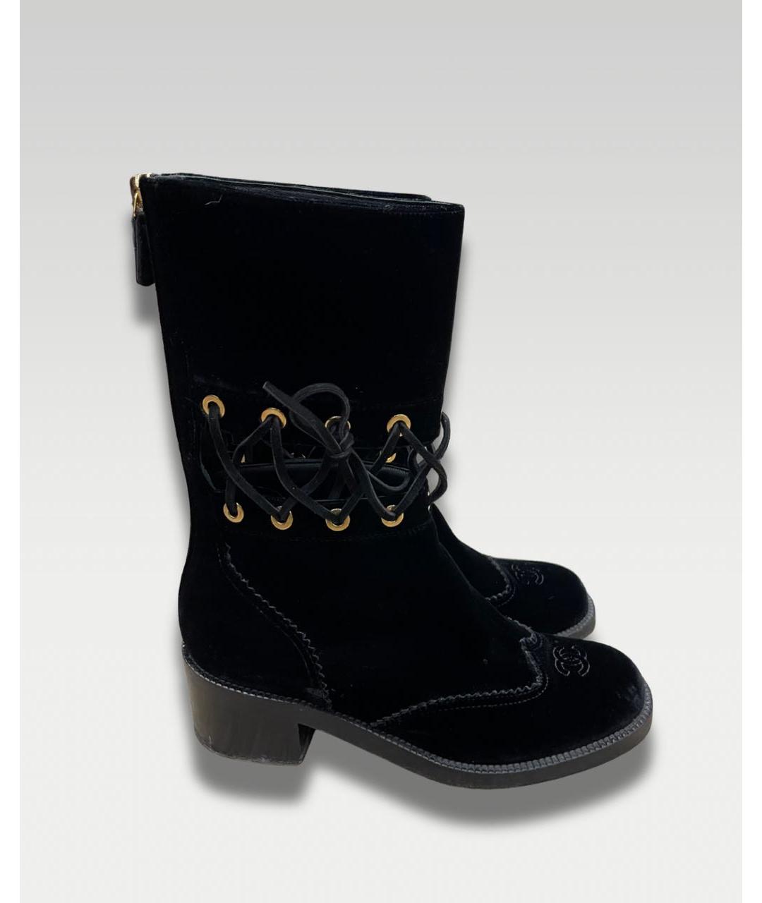 CHANEL Черные бархатные ботинки, фото 6