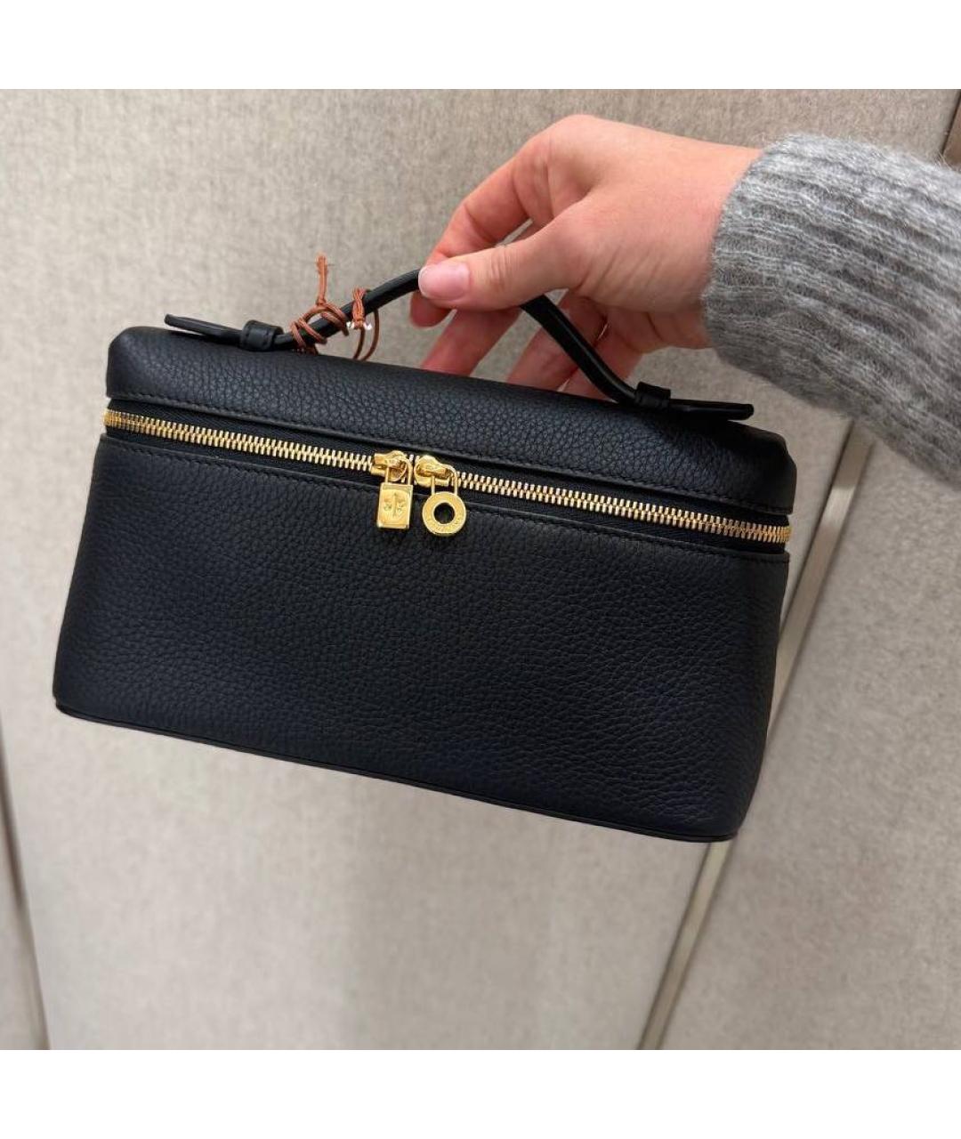 LORO PIANA Черная кожаная сумка с короткими ручками, фото 2