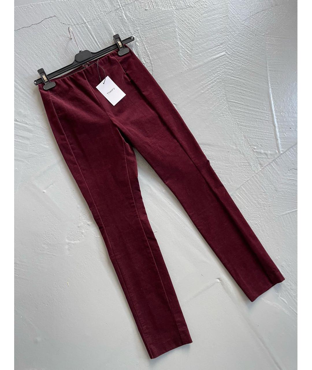 THEORY Бордовые бархатные брюки узкие, фото 7