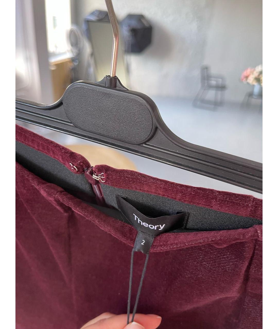 THEORY Бордовые бархатные брюки узкие, фото 4