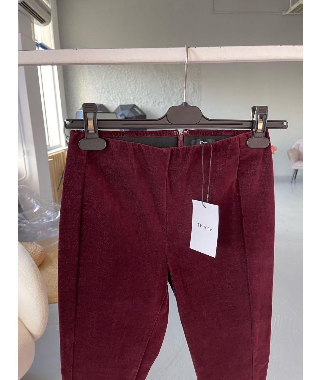 THEORY Бордовые бархатные брюки узкие, фото 5