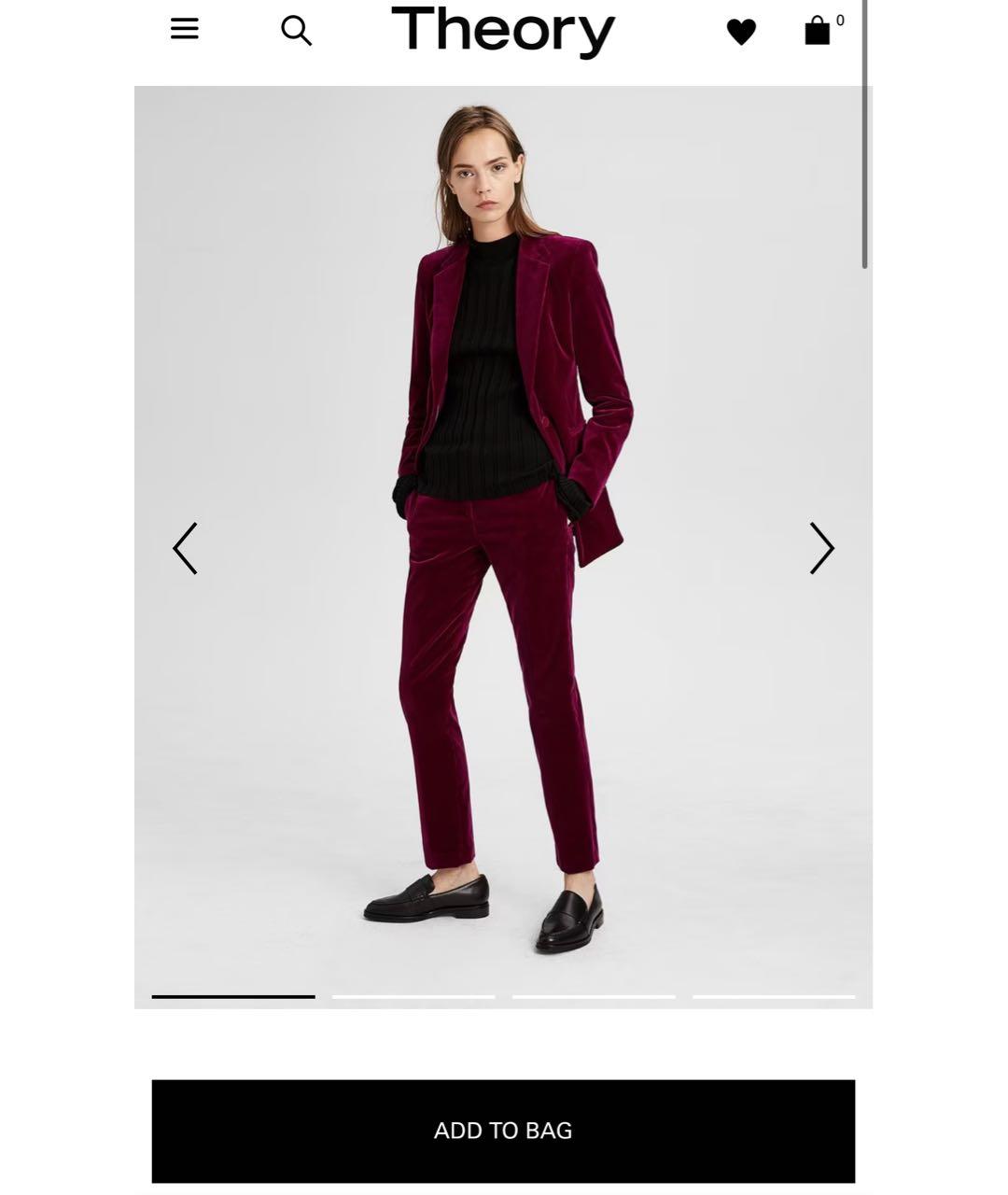 THEORY Бордовые бархатные брюки узкие, фото 6