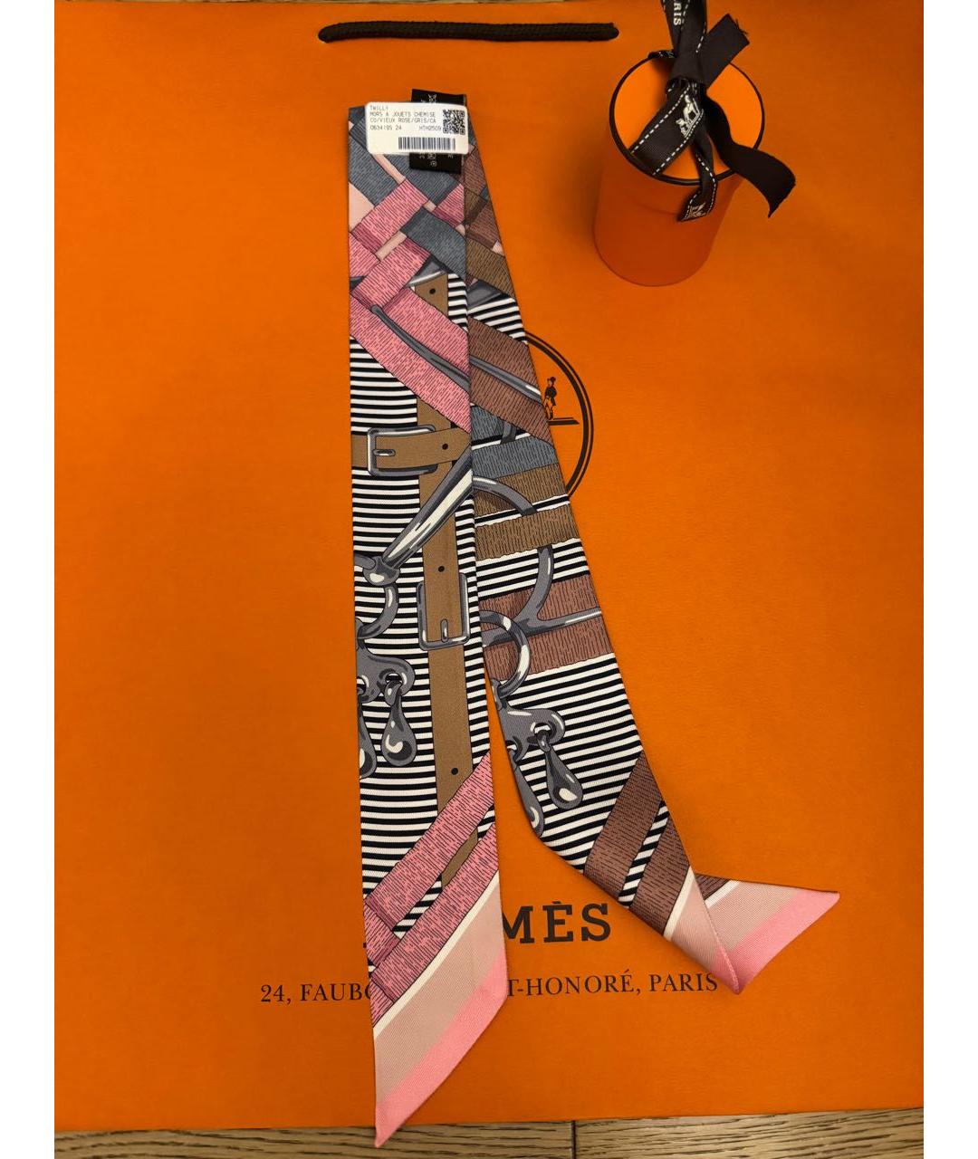 HERMES Коралловый шелковый платок, фото 4