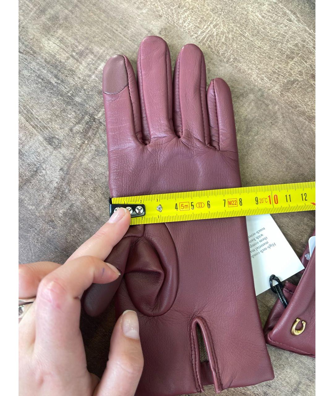 COACH Бордовые кожаные перчатки, фото 7