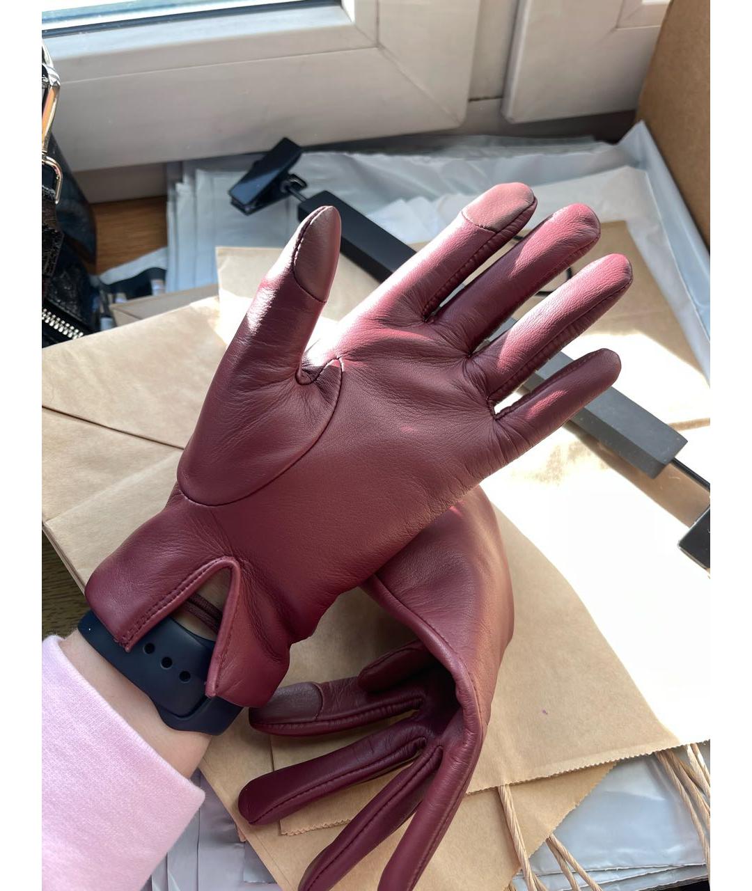 COACH Бордовые кожаные перчатки, фото 5