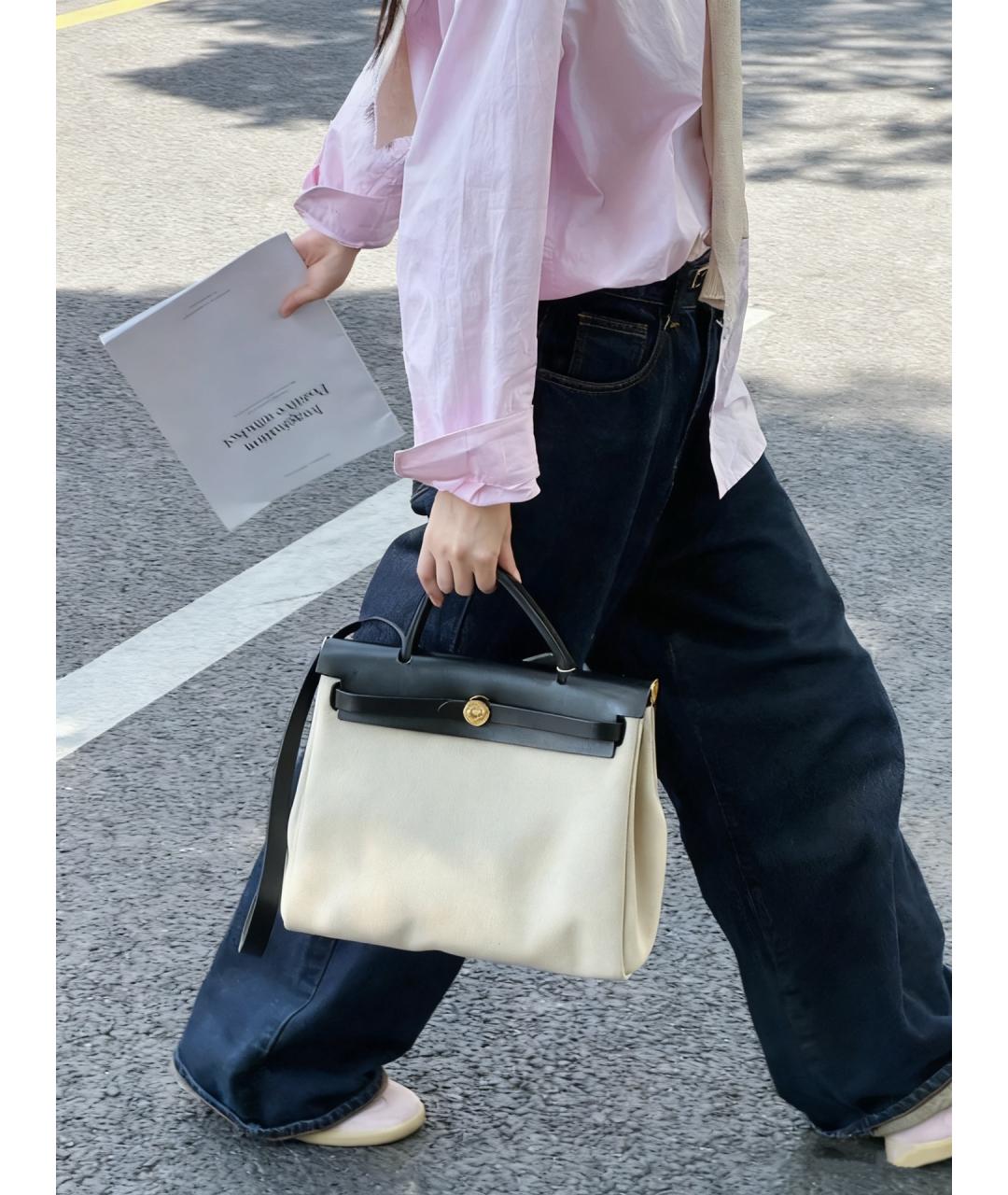 HERMES Серая тканевая сумка через плечо, фото 7