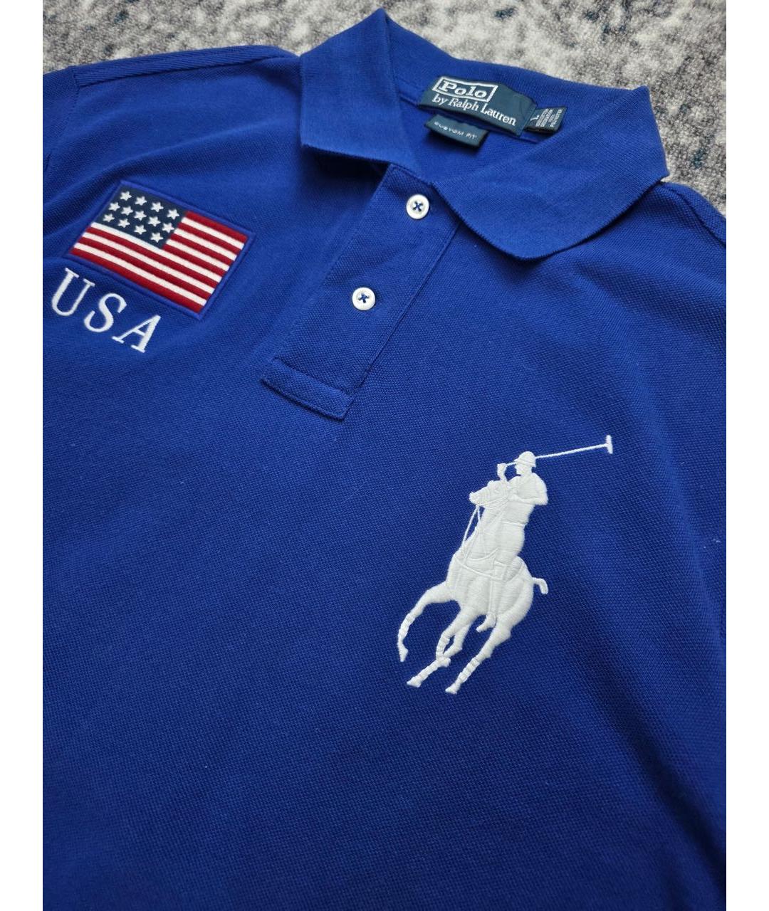 POLO RALPH LAUREN Темно-синее хлопковое поло с коротким рукавом, фото 3