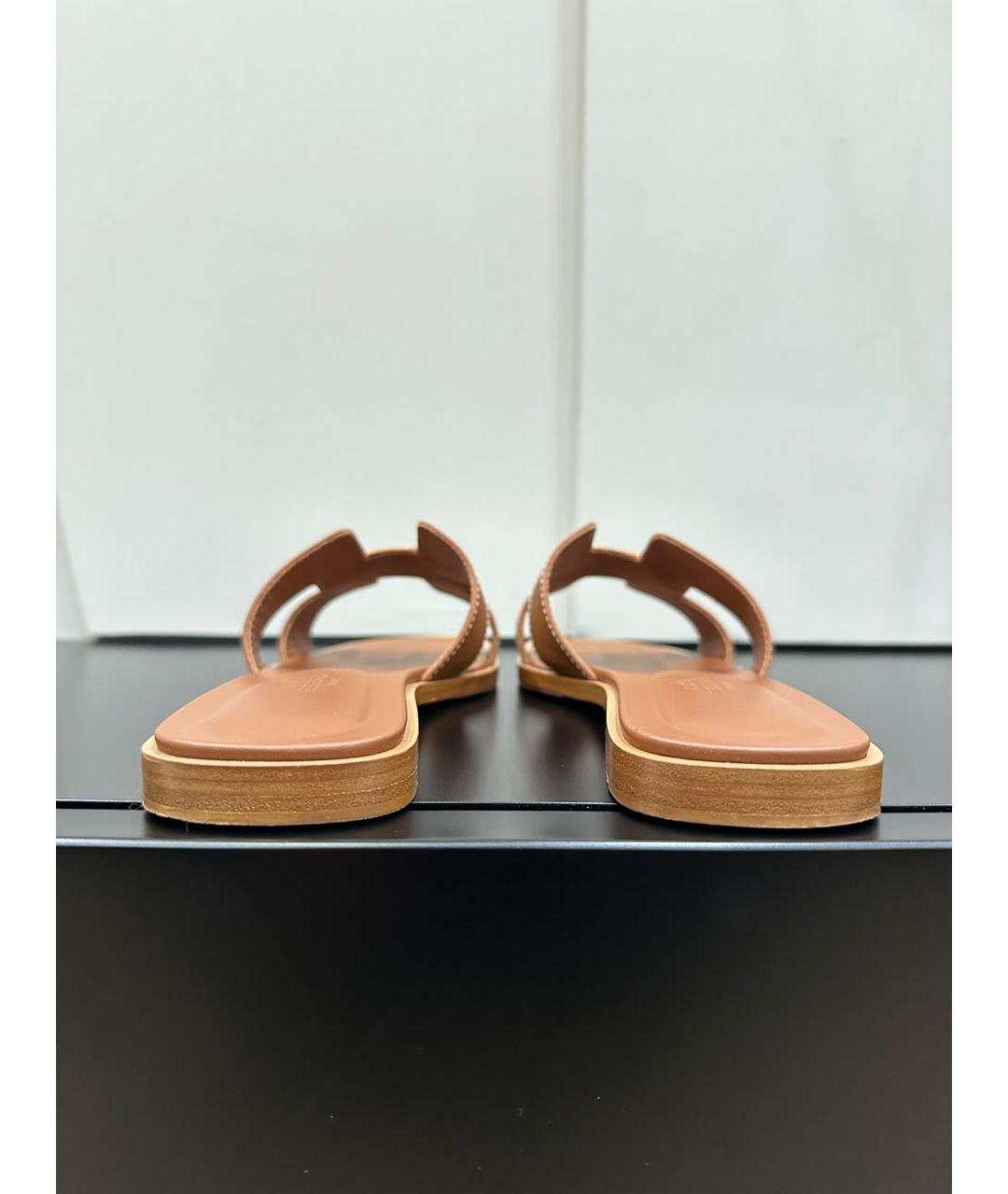 HERMES Коричневые кожаные шлепанцы, фото 4