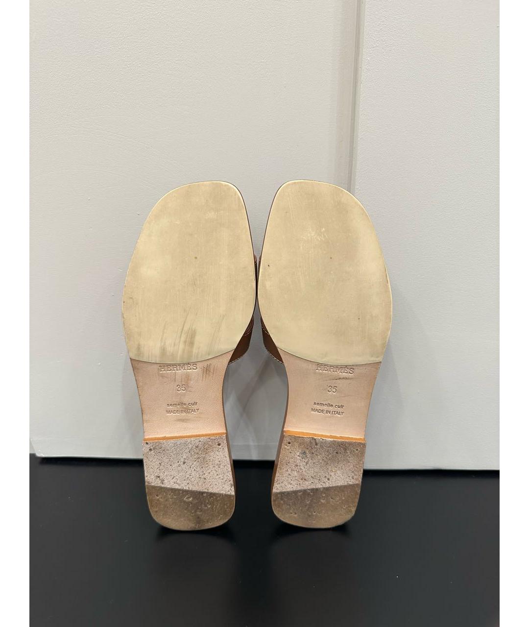 HERMES Коричневые кожаные шлепанцы, фото 5