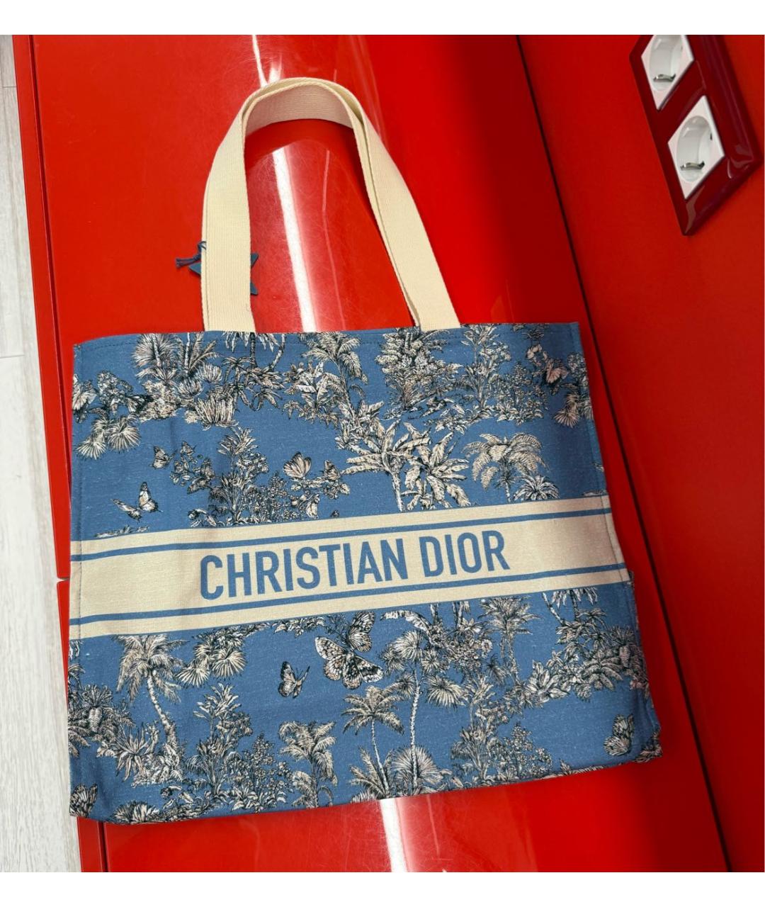 CHRISTIAN DIOR Голубая тканевая пляжная сумка, фото 4