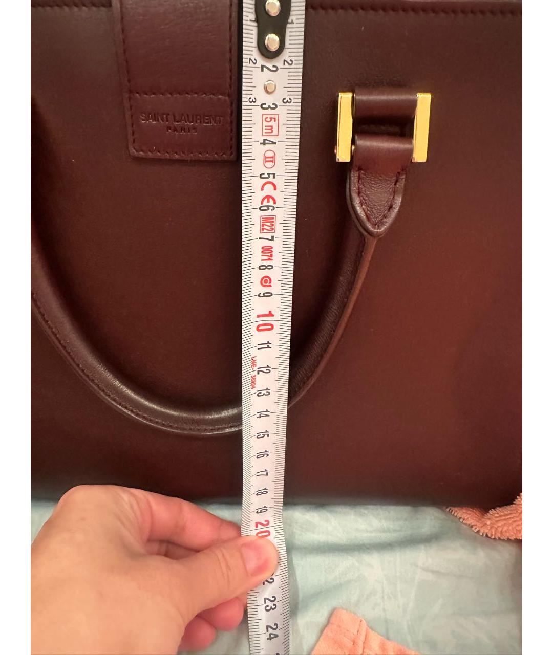 SAINT LAURENT Бордовая кожаная сумка с короткими ручками, фото 4