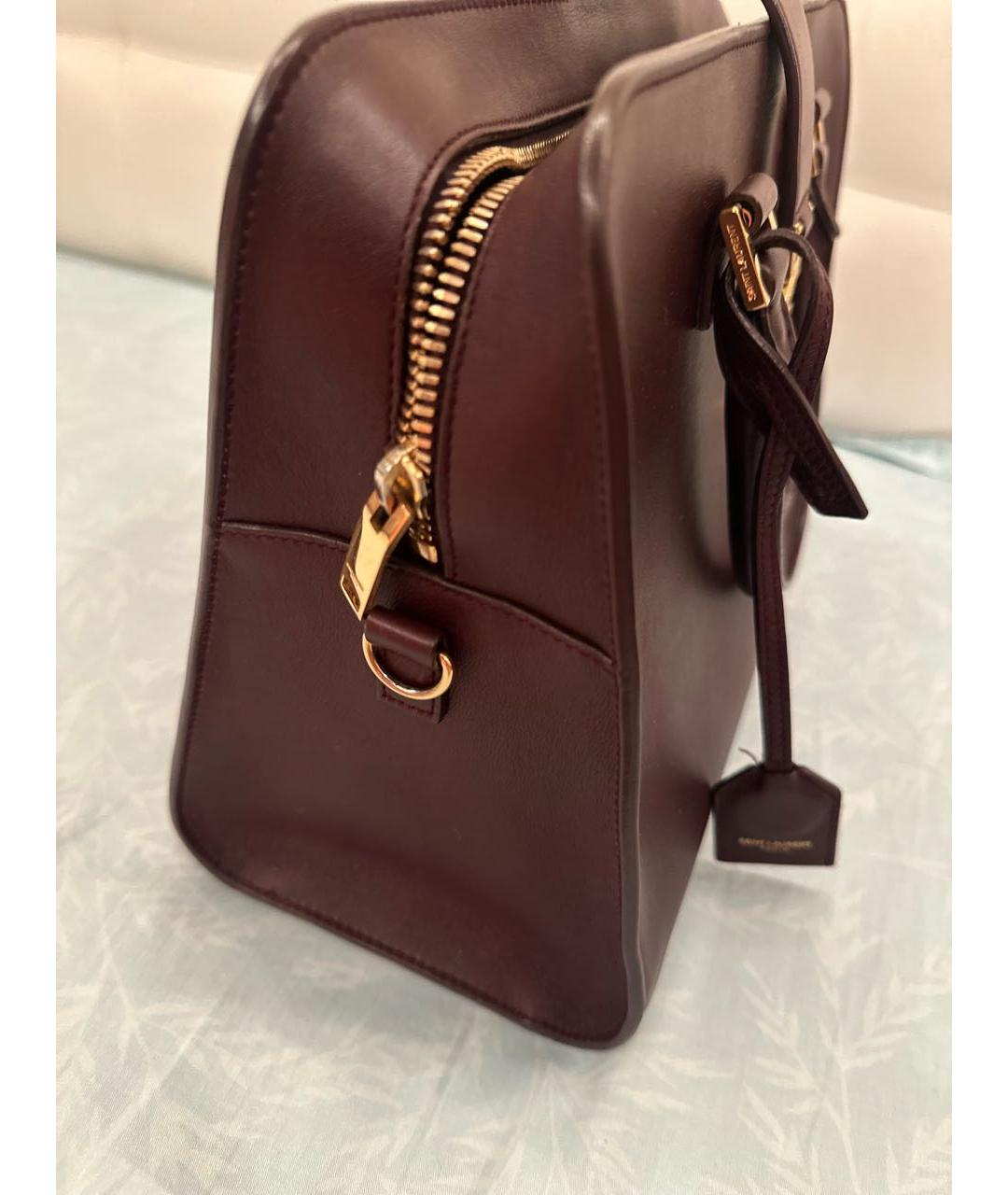 SAINT LAURENT Бордовая кожаная сумка с короткими ручками, фото 5