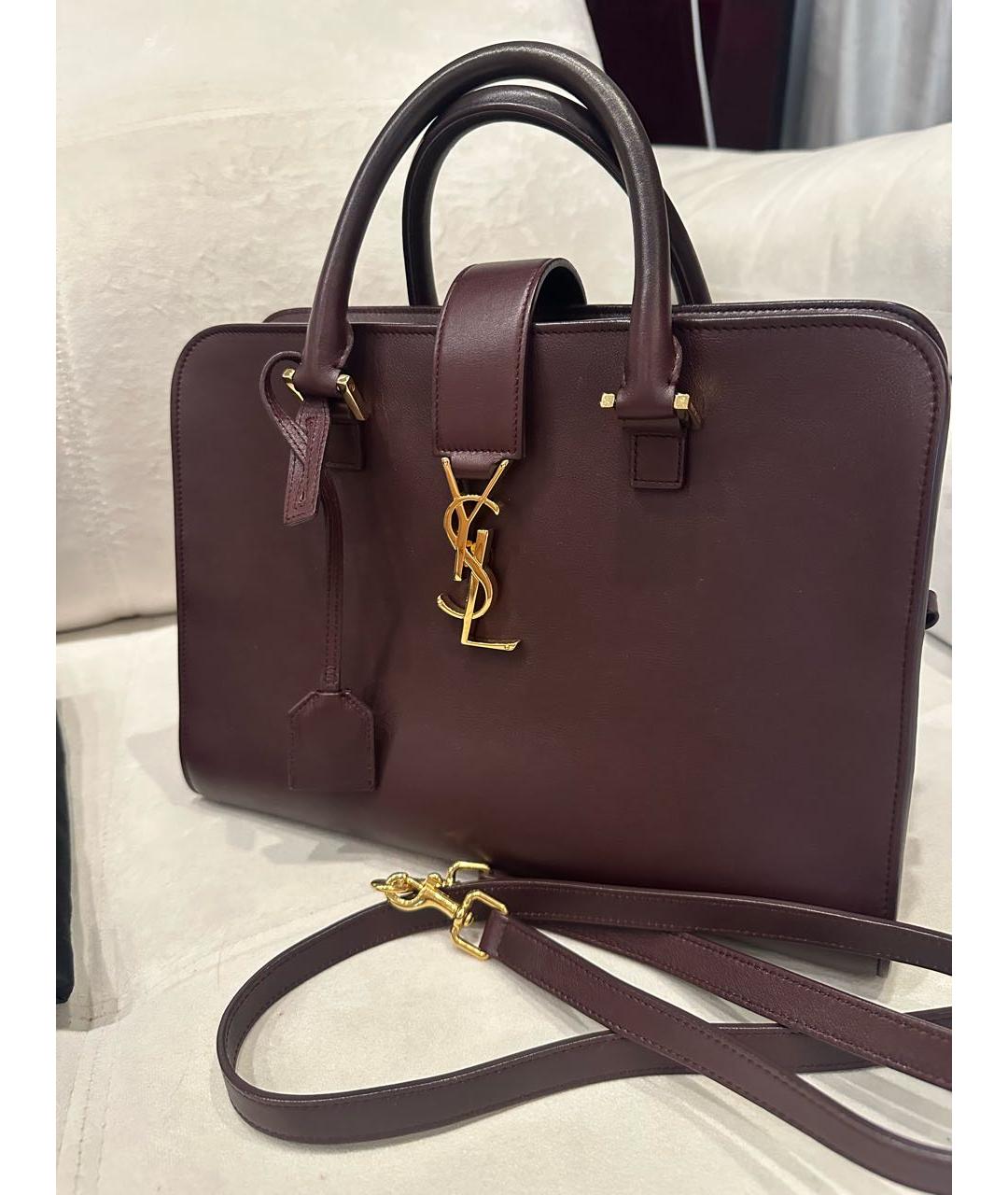 SAINT LAURENT Бордовая кожаная сумка с короткими ручками, фото 9